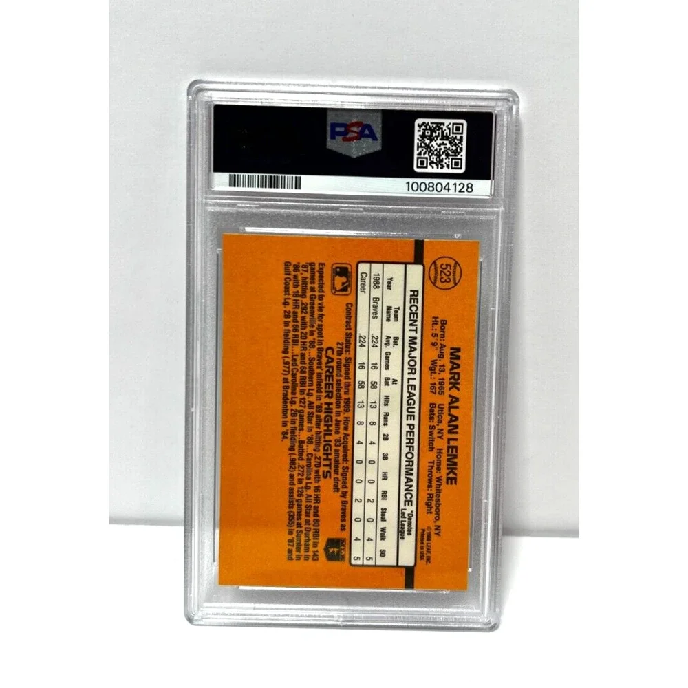 1989 Donruss Mark Lemke Rookie #523 - Graded PSA 8